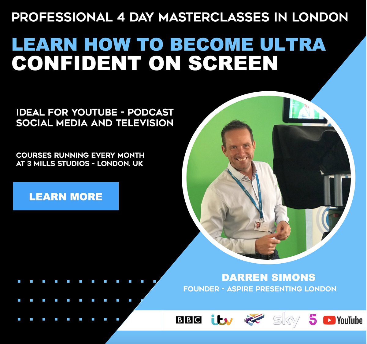 We run Professional Presenter Training courses every month at 3 Mills studios in London.If you need to build confidence on screen and become an effective communicator - we can help. More details can be found at aspirepresenting.com #presentertraining #becomeapresenter #media
