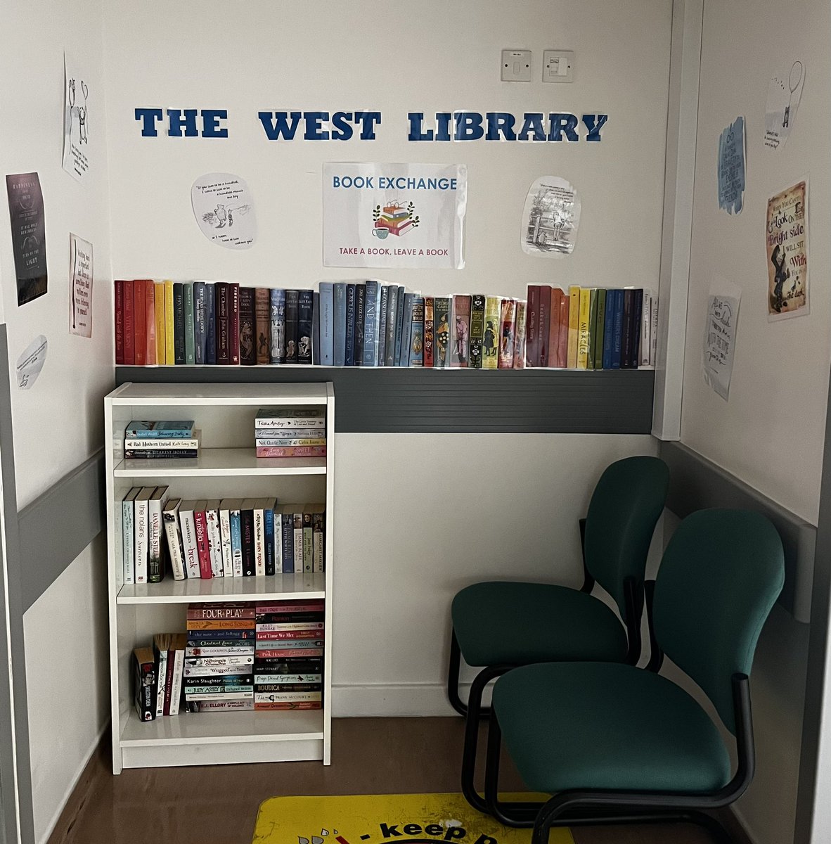 Welcome to The West Library 📚 A little reading nook for staff to come and exchange a book. #wellbeing #mentalhealth #library