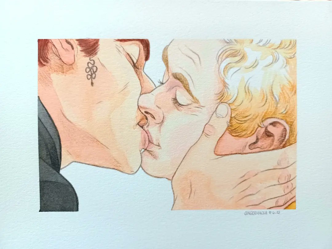 May we some day get a proper kiss #GoodOmensFanArt #GoodOmens2 #watercolor