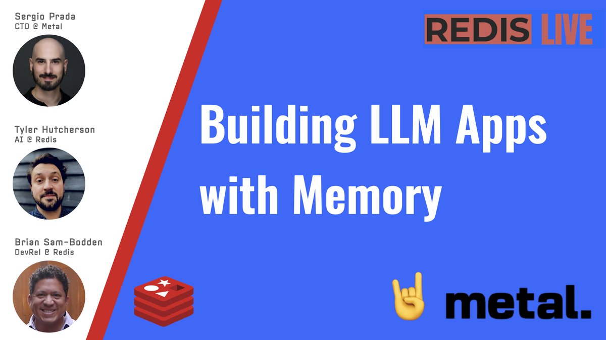 Join us THIS Friday, Sept 15 at 8am PT for a hands-on session where we'll dissect the development of #LLM chat apps leveraging the power of Motorhead and #Redis. The stream will broadcast live on both Twitch (bit.ly/487j46P) and YouTube (bit.ly/3r93ua5).