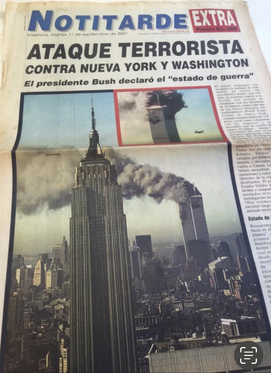 A 22 AÑOS DE LOS ATAQUES TERRORISTAS A EEUU; Hace 22 años 4 aviones secuestrados por terroristas se estrellaron contra el World Trade Center, el Pentágono y un campo en Pensilvania. Casi 3.000 personas murieron. Notitarde ese mismo día salió a la calle con un Extra a todo color.
