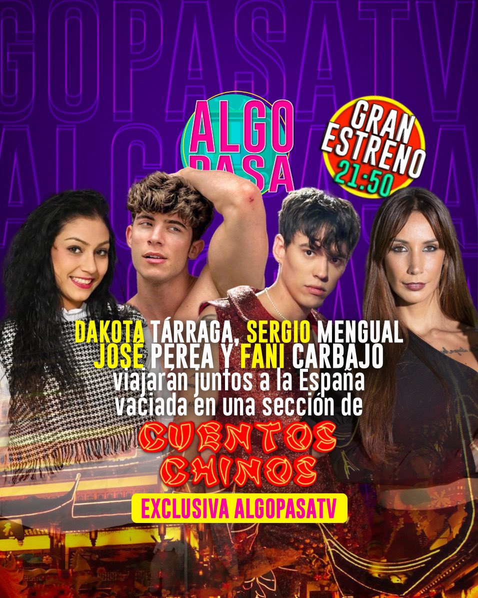 Pocopasatv's tweet photo. 🧧Lo estábamos y lo estabais deseando. Estas cuatro personalidades de infarto (Dakota, Fani, Sergio Mengual y José Perea) se embarcarán en un loquísimo viaje por la España vaciada en una de las secciones de #CuentosChinos1. Los memes y los momentos surrealistas están servidos. ㊗️ https://t.co/JCik3RKNzT