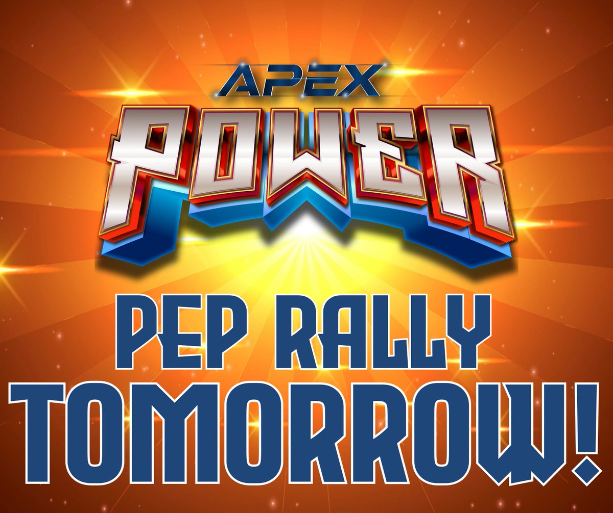 Tomorrow is our POWER Pep Rally for our <a href="/apexleaderco/">Apex Leadership Company</a> Fun Run and afterward pledges will be open! Check back here for a link where you can donate for every lap our students complete. #ApexPower #BuildingLeaders
