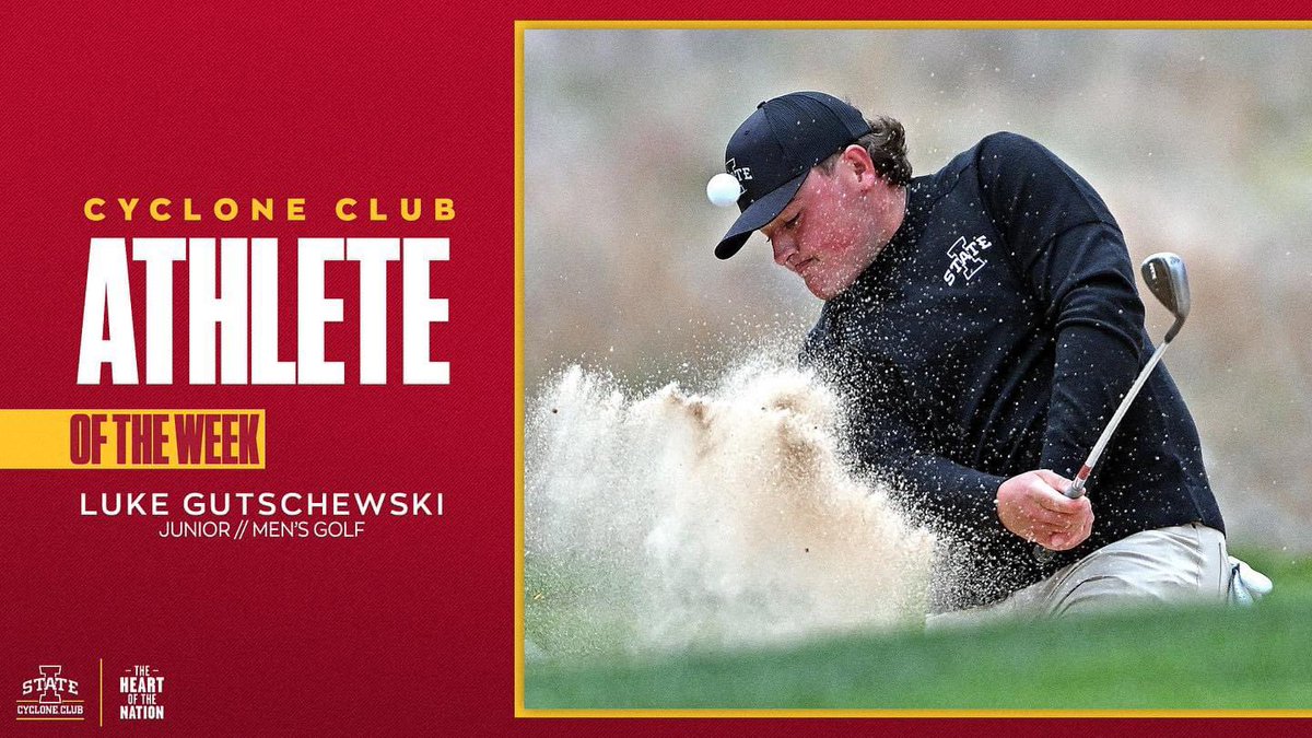 Cyclone_Club's tweet image. Luke Gutschewski is this week’s Cyclone Club Athlete of the Week! 

Gutschewski had two eagles and 13 birdies to tie for third individually with a score of eight-under-par.

@CycloneMGOLF | @CycloneATH | @ISUathletes | @Gootch31 

Way to go, Luke! 

#HeartoftheNation