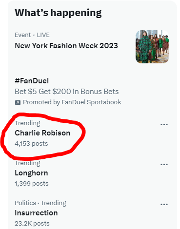 FlaRedDirtCC's tweet photo. Sucks for this to have to happen for our favorite music genre to Trend on Twitter 🙏
#RIPCharlieRobison https://t.co/KNx4N2gBvt