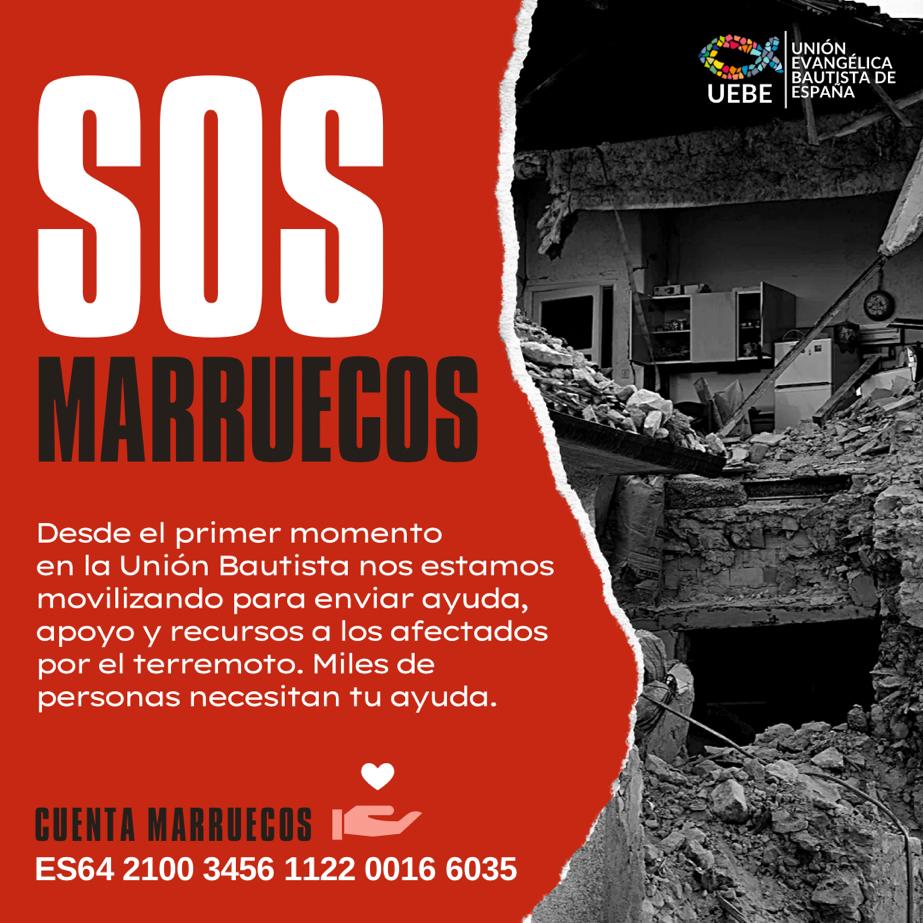 Desde UEBE ya hemos contactado con nuestro enlace como entidad distribuidora en la zona afectada. Todos vuestros aportes a la cuenta dispuesta, serán, y ya están, siendo de ayuda entre los afectados. 

Cuenta Marruecos

ES64 2100 3456 1122 0016 6035
