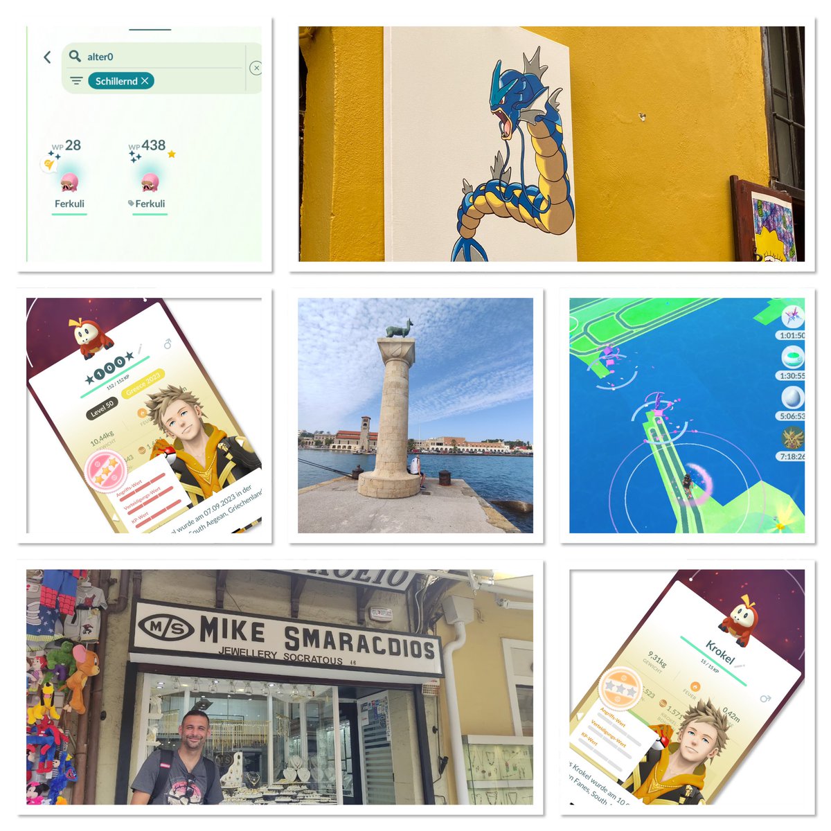 Siegthorsonn's tweet image. today a little bit grinding in oldtown Rhodos🏘️ phone was to wet and hot for excellent throws 🥵😅 but WTF meeting random @cookie89001 👀and do a overdue luckytrade✨iv was bad as always🥲😂 was nice to meet you and Wieashnurbesser in another country 🤝 made my day 🙂 #PokemonGO