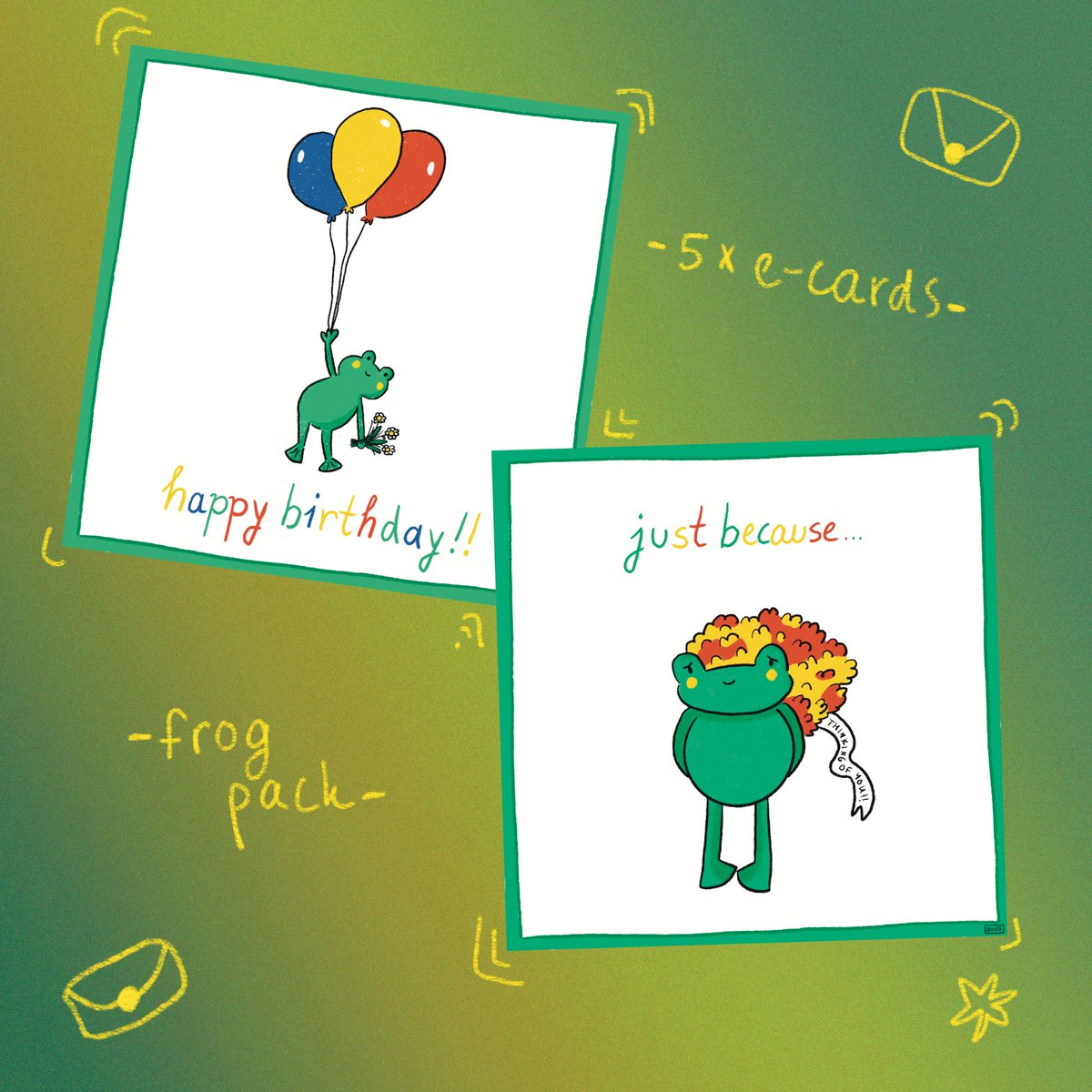 dinodehaas's tweet photo. shop update!! i've added two packs of e-cards to my etsy shop! More packs to come! 🪱🐸
https://t.co/lUcfvM9RAV https://t.co/Wsgrm3gjpT