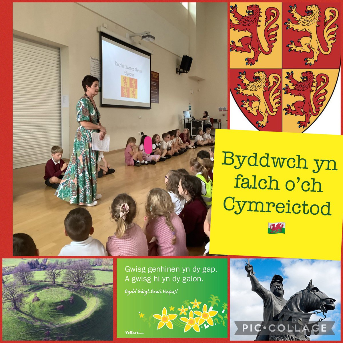 PenBarras's tweet photo. Wrth i ni wynebu #diwrnodowainglyndwr cawsom wasanaeth o ddiolch am ein gwlad fach arbennig a’n hiaith.Diolch i Owain Glyndwr am ei ymdrech i sefydlu Prifysgol, eglwysi a senedd yng Nghymru. Today we learnt about the life of #Owainglyndwr #sycharth #senedd https://t.co/k50ld4daqj