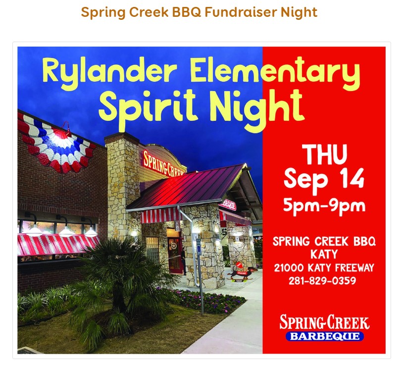 Attention all Rhinos <a href="/Rockin_Rhinos/">Rylander Elementary</a> !! Our <a href="/SpringCreekBBQ/">SpringCreekBarbeque</a> Fundraiser is happening this Thursday Sep 14!! Don't miss it!! We can't wait to see you there! #IamRylander <a href="/katyisd/">Katy ISD</a>