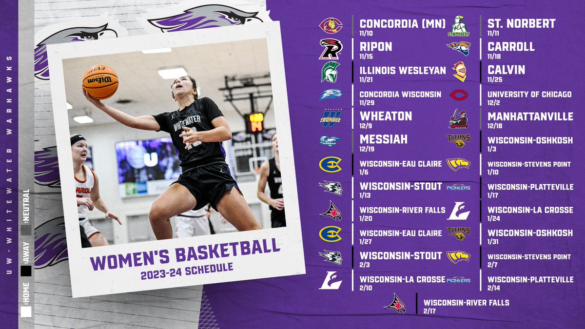 ‼️ 2023-24 Schedule Release ‼️ 

We are excited for another season to begin and a schedule packed with lots of competition! 

Link to full details here: uwwsports.com/sports/womens-…

We can’t wait to see you this year!! 

#PoweredByTradition || #d3hoops