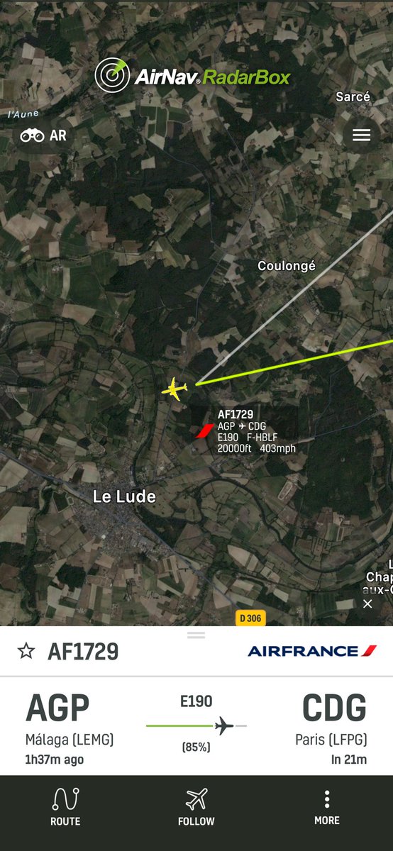 FlightEmergency's tweet photo. Air France flight AF1729

AGP- CDG

Squawking 7700 (emergency)

⁦@RadarBoxCom⁩

Follow flight AF1729 at RadarBox https://t.co/XRaihzWSm9 https://t.co/GBR4eiwovP