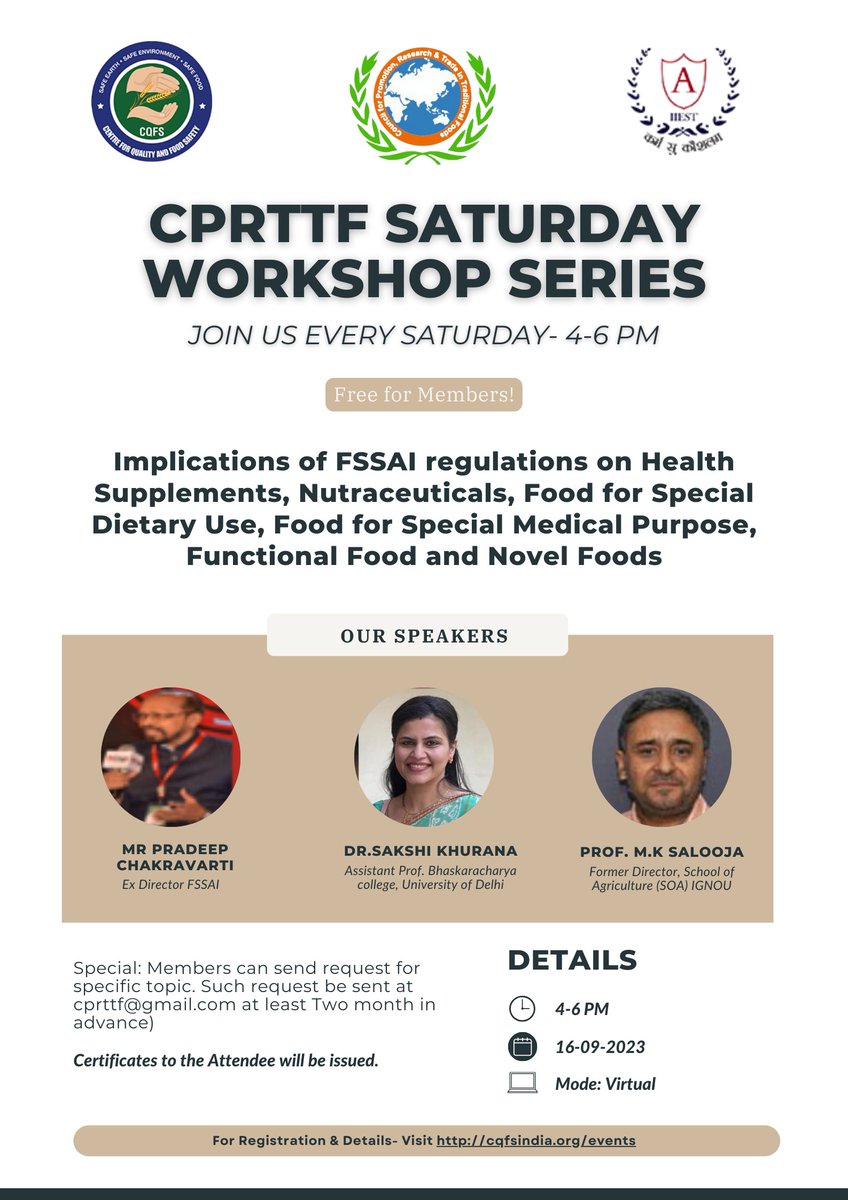 cprttf's tweet photo. Join us this Saturday for the CPRTTF Saturday Workshop Series!
Don't miss out on the chance to gain valuable insights and receive a certificate of attendance. Register now at https://t.co/cd5Ug6IjPd
#CPRTTFWorkshops #FoodRegulations #NutritionInsightsritionInsights https://t.co/aLoReEKwGy