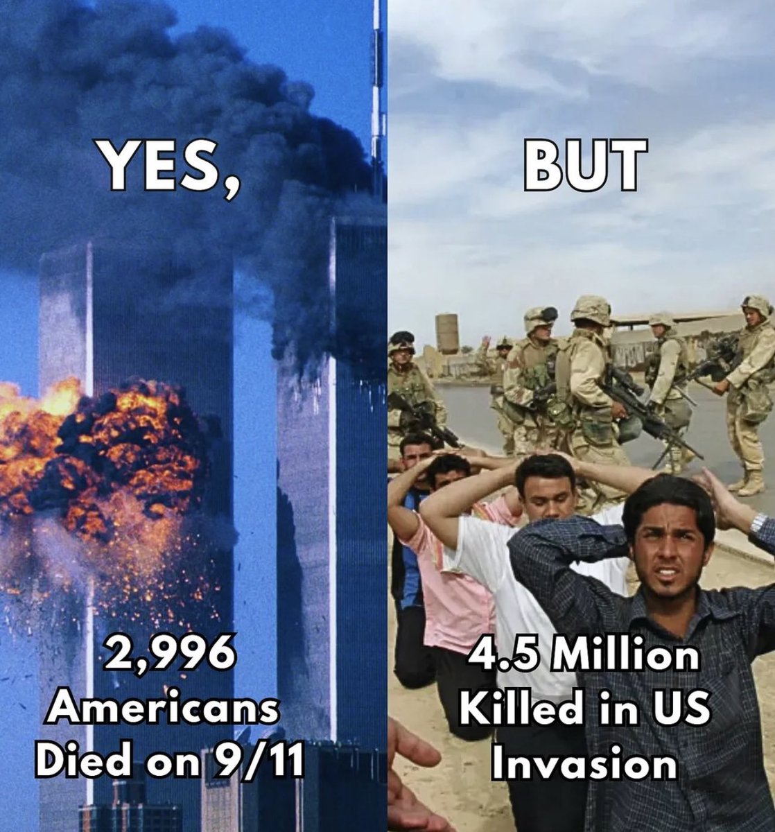 The biggest victim of 9/11 is the Muslim world. 

Millions of innocent slaughtered & to this day, western wars, occupation, racist discrimination and dehumanisation still persist. 

The world's biggest terrorists aren't Al Qaeda - it's America!

#911NeverForget #911Truth