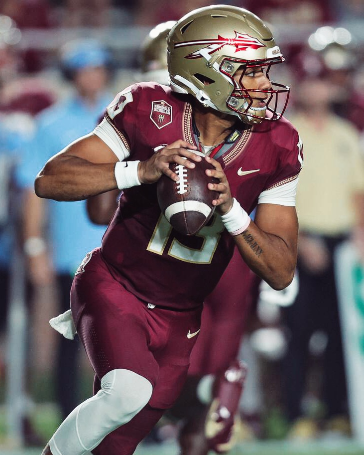 PFF_College's tweet photo. Highest graded ACC Quarterback from Week 2:

🏹 Jordan Travis: 90.0 https://t.co/8LB6MvkceG