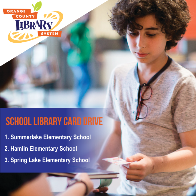 Congratulations to this week's top-performing School Library Card Drive elementary schools! 🥳

1. @SummerlakeOCPS  – 26 library cards
2. Hamlin Elementary School – 17 library cards
3. @SpringLakeOCPS  – 16 library cards