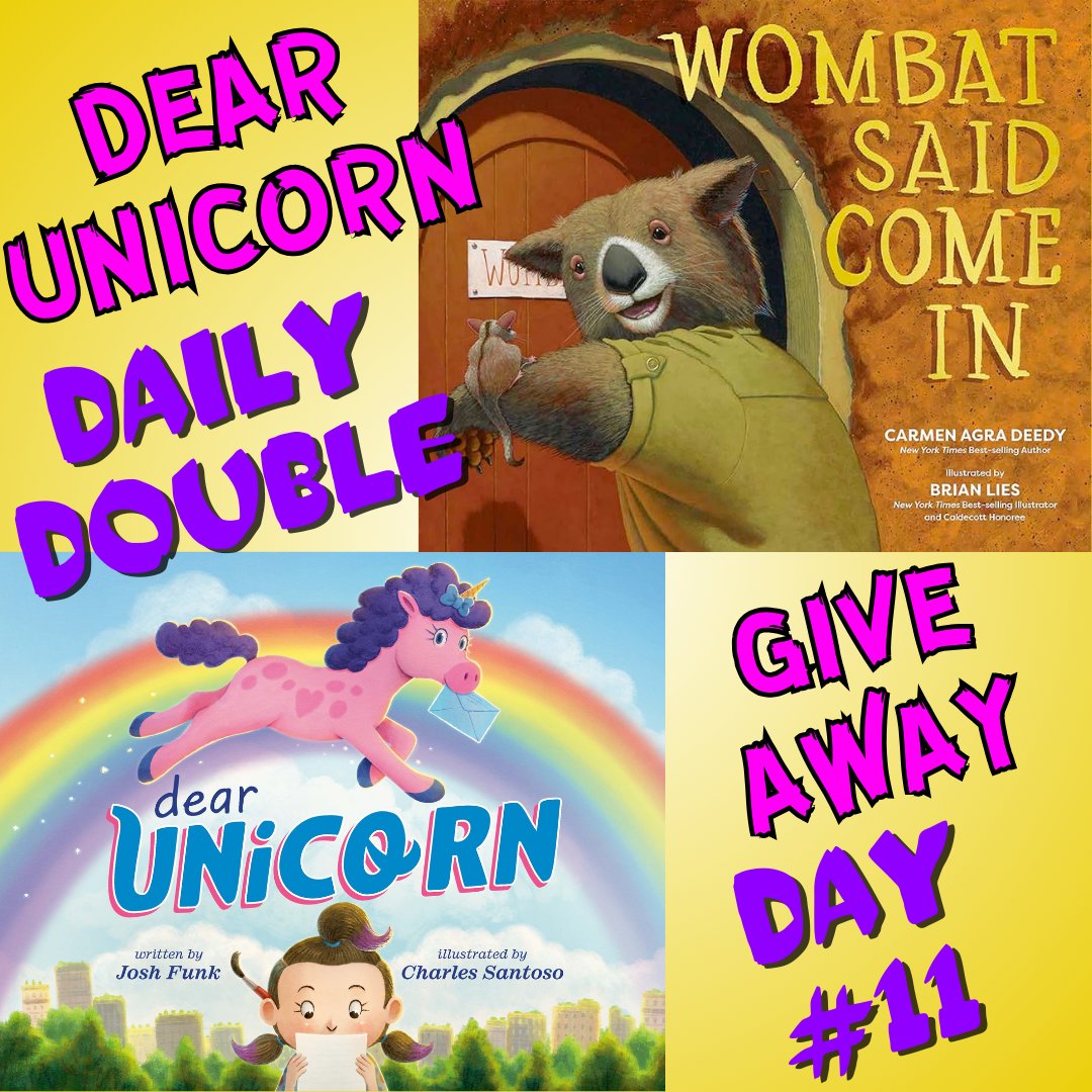 To celebrate the release of my 19th book, I’m giving away 19 copies of said book (DEAR UNICORN) and another favorite book of mine. Today's giveaway includes WOMBAT SAID COME IN by <a href="/deedybooks/">Carmen Agra Deedy</a> &amp; <a href="/BrianLiesbooks/">Brian Lies</a>

To enter:
✅ FOLLOW
❤️ LIKE
🔃 RT/QT

BONUS:👉 REPLY &amp; TAG A FRIEND