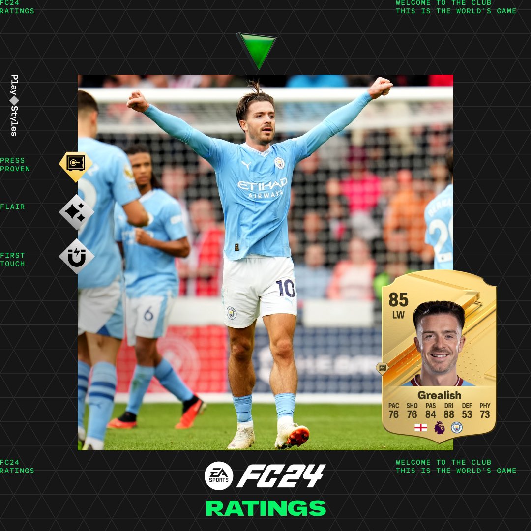 JackGrealish's tweet image. Levelling up 📈 Check out my new #FC24 Rating 🔥

@EASPORTSFC #ad