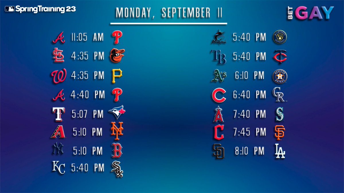 betgayfun's tweet image. #MLB #schedule #springtraining2023
Calendario de base para hoy!👀🔥⚾️🔥🔥⚾️🔥👀