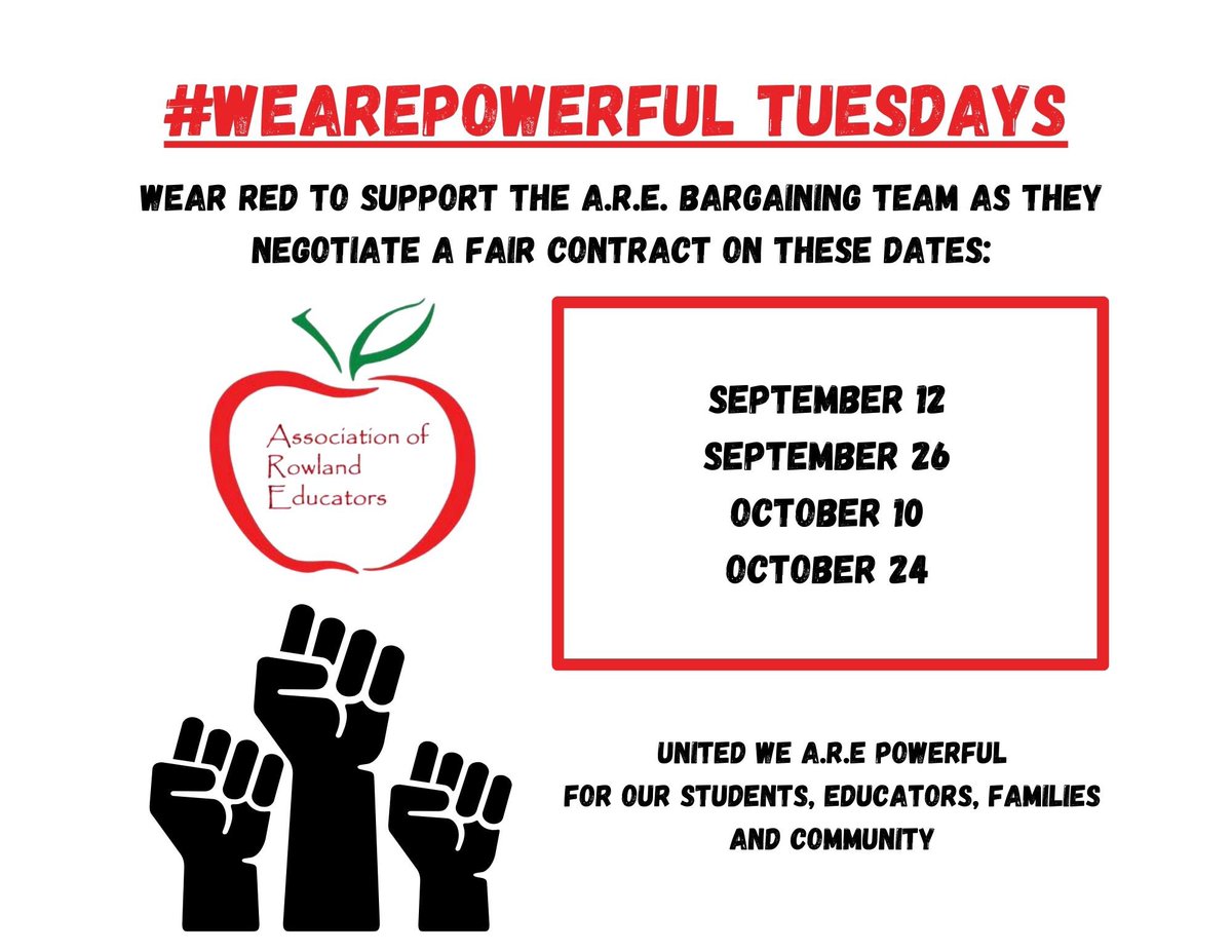 Tomorrow the ARE Bargaining team is at the negotiation table. Wear red to show your support. Also, check your email for your ARE Board Election Ballet.