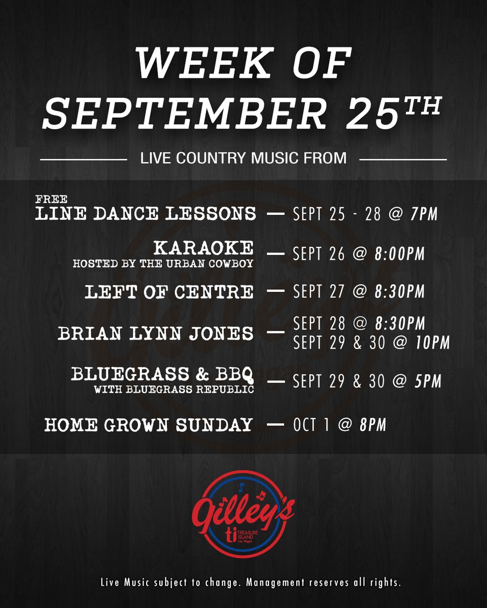 Get ready to celebrate this week at Gilley's! Check out our event calendar and let's create some unforgettable moments together. 🥳