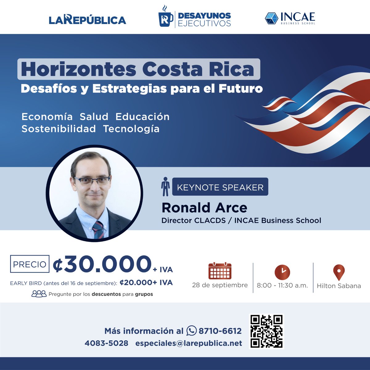 Nuestra empresa asociada, La República, invita al Desayuno Ejecutivo titulado Horizontes Costa Rica. Desafíos y estrategias para el futuro.