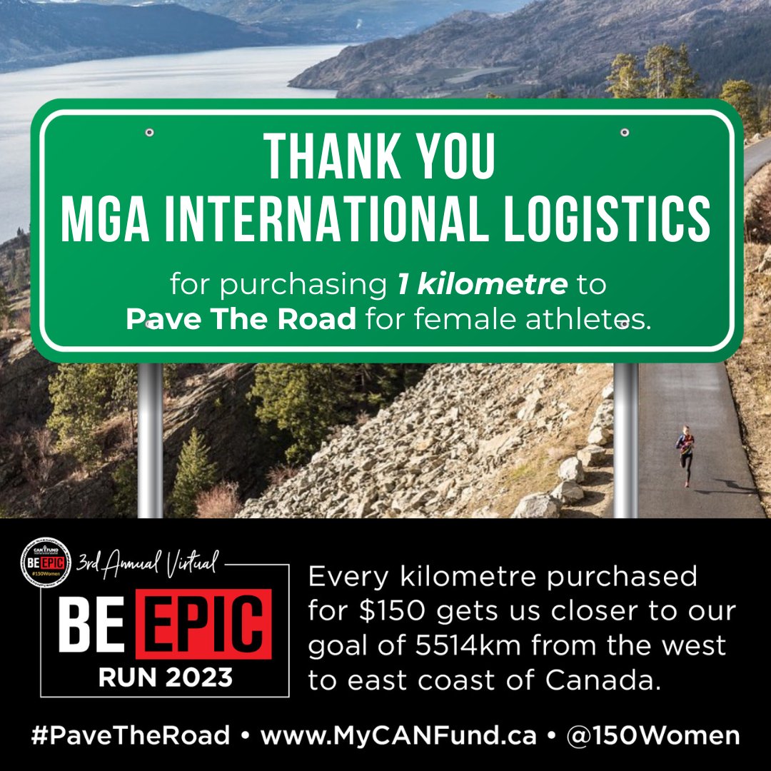 It's our largest road trip yet 🛣

We challenged transportation companies across the country to PAVE THE ROAD for female athletes. Shout out to <a href="/MGAINTL/">MGA International Logistics</a> for stepping up!!  🙌

Each km is a donation of $150.

CAN Fund #150Women Pave The Road Donation Link: secure.e2rm.com/registrant/don…