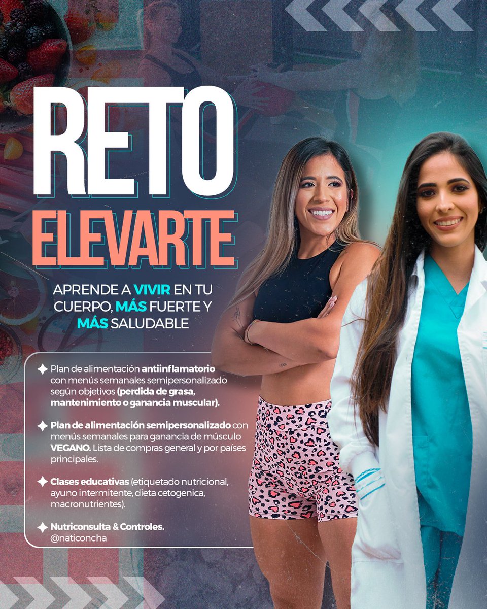 Naticoncha's tweet image. Plan de alimentación antiinflamatorio, menús diarios con alimentos a tu alcance, plan de entrenamiento de fuerza (con o sin implementos), clases de zumba, sesiones educativas con psicólogos, algunas de los beneficios que tendrás en el reto ELEVARTE que inicia este Lunes 18 de Sep