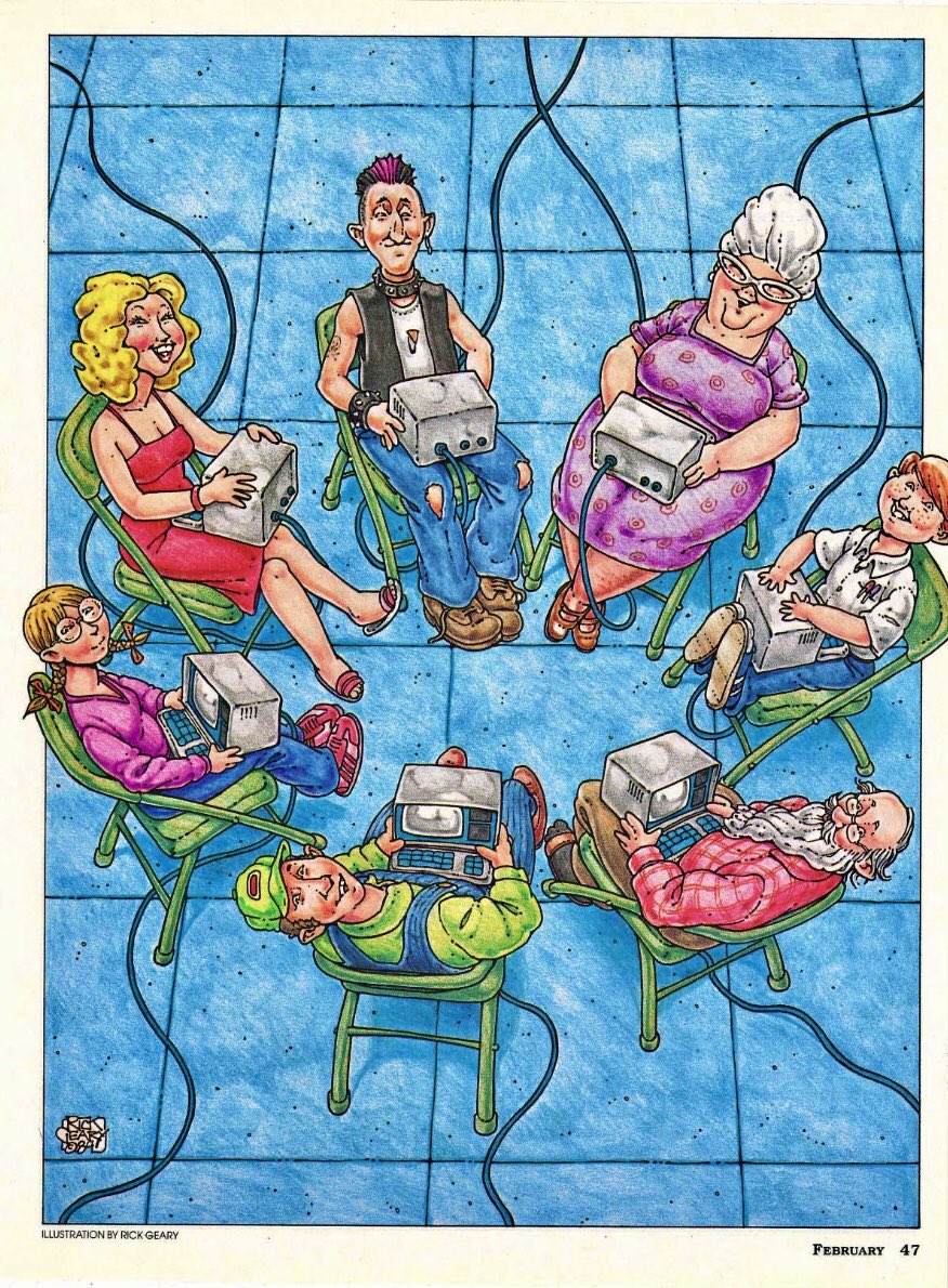 🖼️: Profiles: The Magazine for Kaypro Users, February 1985 vol2 no6. Illustration by Rich Geary