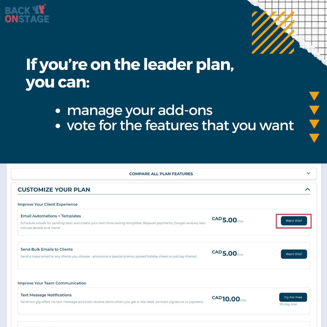 BackOnStageApp's tweet photo. ๐ Customize your experience by managing your add-ons and casting your vote for the features you crave the most. Your voice, your enhancements! โจ
#BandManagement #BandApp #BackOnStage #Musician https://t.co/m2TsNzzPkG