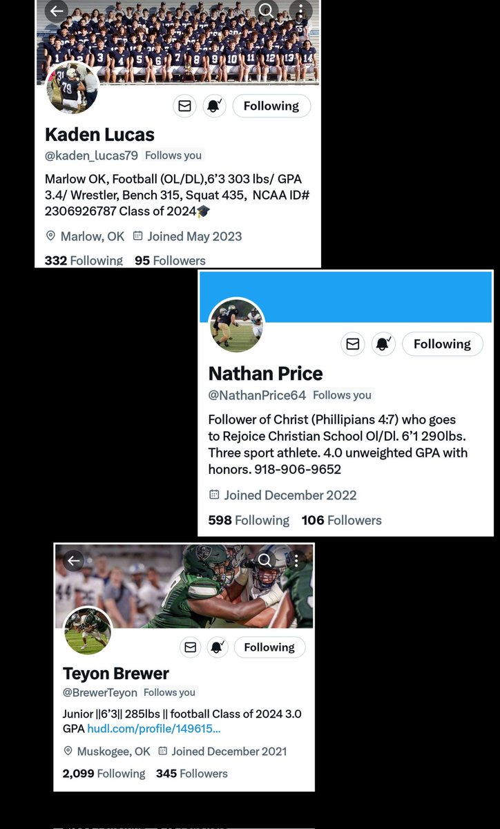Cls 24 Oklahoma Bigs <a href="/kaden_lucas79/">Kaden Lucas</a> 
<a href="/NathanPrice64/">Nathan Price</a> 
<a href="/BrewerTeyon/">Teyon Brewer</a> 
<a href="/OklahomaRecruit/">Allner Sports Consulting</a> 
<a href="/TopPreps/">AI SEARCH - TOP PREPS AI SPORTS SEARCH ENGINE</a> 
<a href="/DirectRecruits/">Direct Recruits</a> 
<a href="/BigFaceSportss/">BigFaceSports, (Recruiting & Scouting)</a> 
<a href="/AdamParsons1996/">AdamParsons</a> 
<a href="/CoachJacks45/">Austin Jackson</a> 
<a href="/CoachSmith91/">Herman Smith</a> 
<a href="/ecard6568/">Ed Carducci</a> 
<a href="/Tittle77/">Kasey Tittlemier</a> 
<a href="/coachcusickTM/">Kevin Cusick</a> 
<a href="/CoachMikeHarris/">Coach Harris</a>
