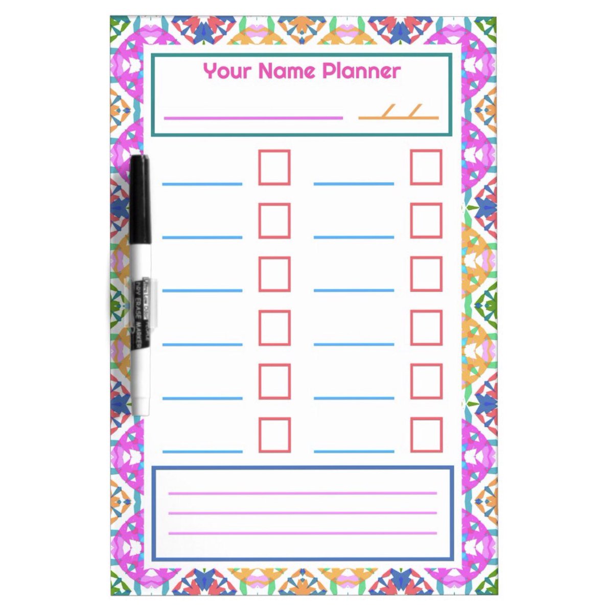 Maximalist Pink Orange Blue Summer Notes Planner Dry Erase Board. 

A bold, pretty and colourful checklist organiser for kids. 

Change the backing depending on where you want to hang it. 

Available at: zazzle.co.uk/z/av5t60ow?rf=…

#DopamineDecor #PlannersGonnaPlan #ADHDGirls