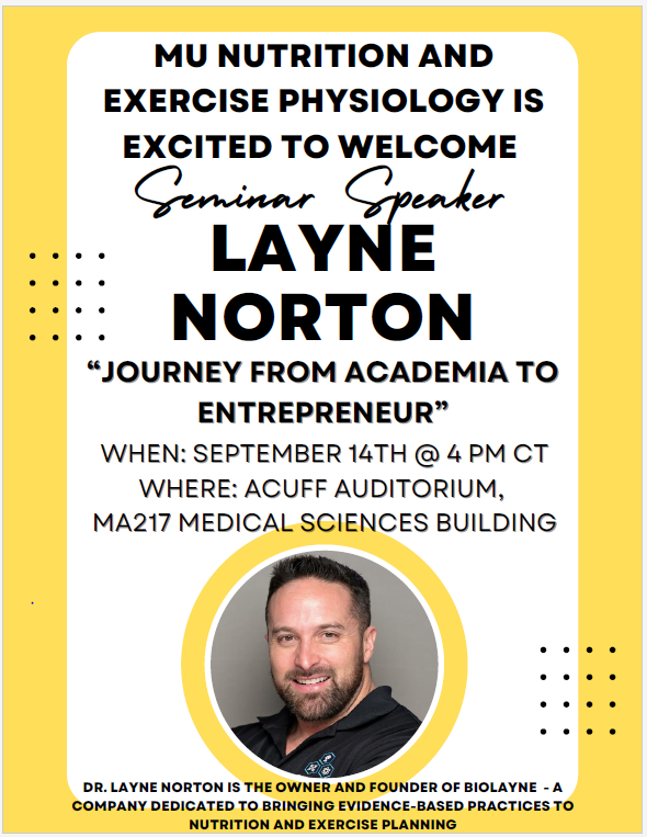 Mizzou Nutr & ExPhys Research (@mizzounepres) on Twitter photo Exciting news! Dr. Layne Norton <a href="/BioLayne/">Layne Norton, PhD</a> is presenting a seminar at the University of Missouri-Columbia on September 14, 2023, at 4 pm CT. You can join us in person or pre-register for the Zoom link here: missouri.qualtrics.com/jfe/form/SV_6m… Exciting news! Dr. Layne Norton <a href="/BioLayne/">Layne Norton, PhD</a> is presenting a seminar at the University of Missouri-Columbia on September 14, 2023, at 4 pm CT. You can join us in person or pre-register for the Zoom link here: missouri.qualtrics.com/jfe/form/SV_6m…