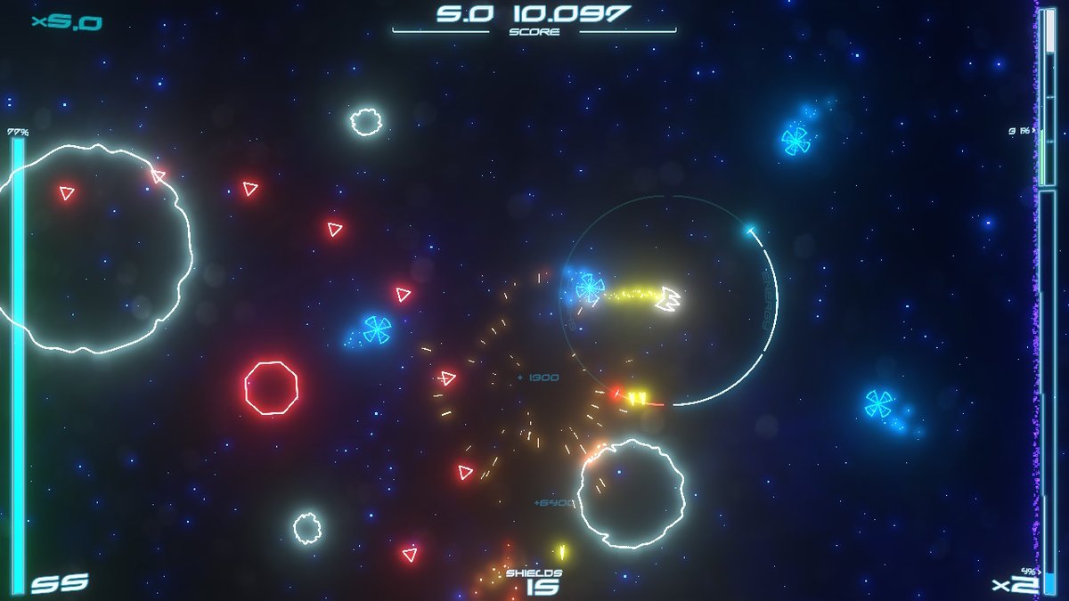 AlanarWindblade's tweet photo. Been playing some #DebrisInfinity again. Pretty good Geometry Wars-style shoot 'em up for the Switch. Rewards both quick combos and consistent play in different ways. Still enjoying it despite how rusty I am.^^" https://t.co/HlEGDT2WgV