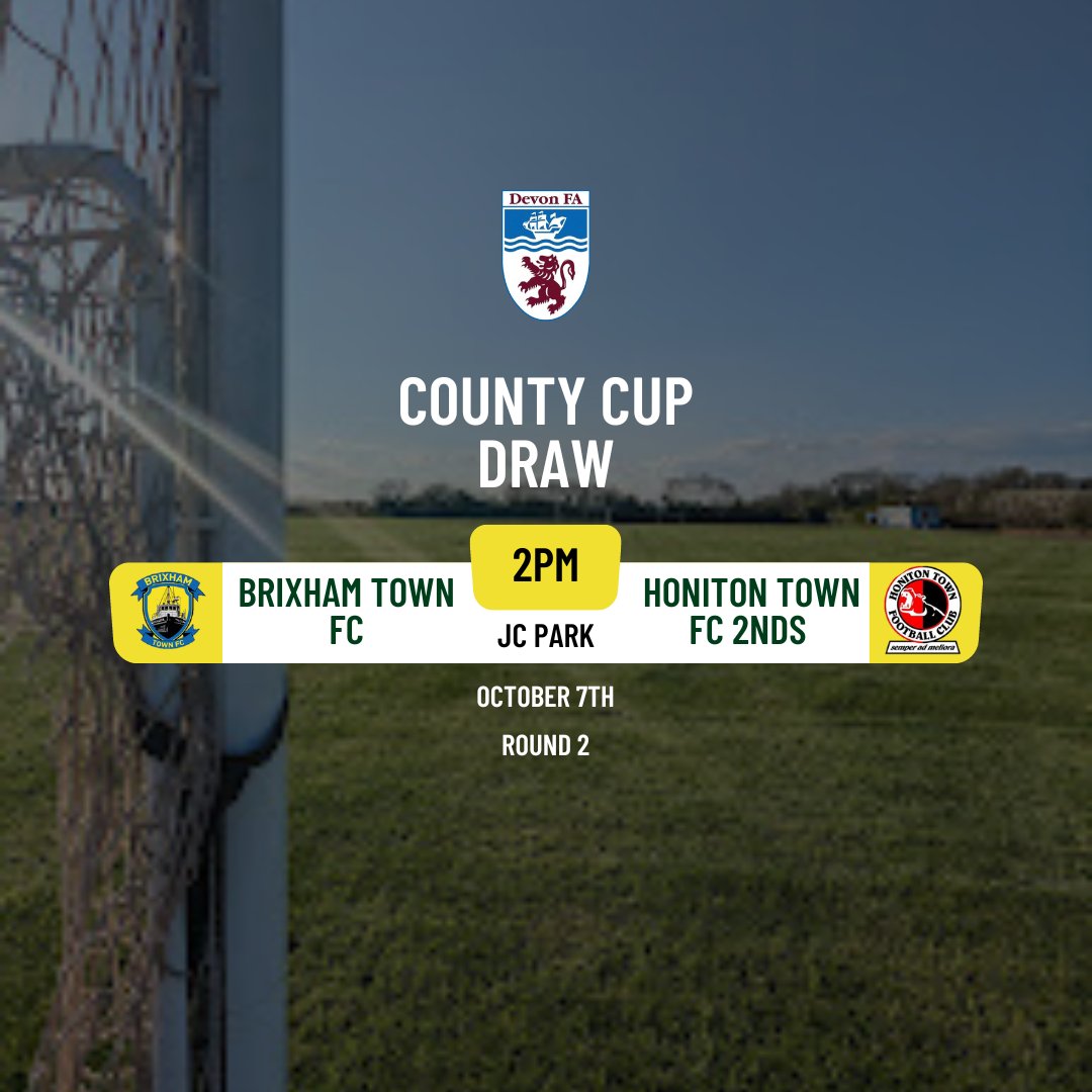 COUNTY CUP DRAW!!! 

Brixham Town have been drawn at home to Honiton Town FC 2nds in the <a href="/devon_fa/">Devon County FA</a> Senior Cup. Honiton currently play in div 4 of the Devon &amp; Exeter League and sit top of their league table after 3 games!

#upthetown #btid #thefishermen 🐟💛⚽