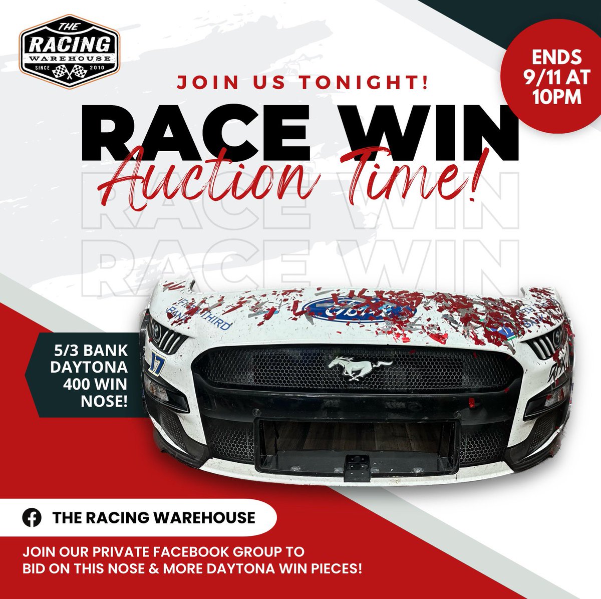 TRWGastonia's tweet photo. Join our private Facebook Group to have a chance at this @Chris_Buescher Daytona Win Nose! 🏁💪🏽
LINK IN BIO!
#TheRacingWarehouse #Nascar #RaceUsed #Sheemetal #ChrisBuescher #DaytonaWin #FifthThird #RFK https://t.co/YBKdwMv4ir