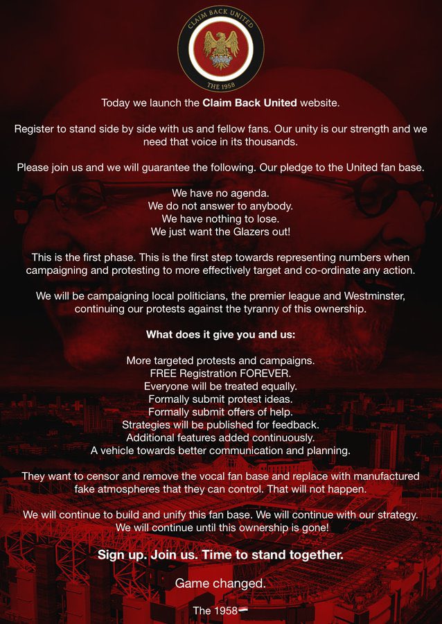 andrewlloyd180's tweet photo. Game Changed 🔴

Join the FIGHT with @The__1958 against this VILE Glazer ownership and UNITED, WE get them GONE. 

#GlazersOUT || #MUFC https://t.co/RFcLCAIRu7