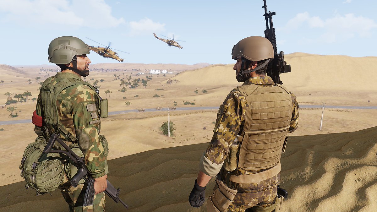 CSAT_REDFOR's tweet image. A joint exercise with our outstanding partner in Sefrou-Ramal.
As a gift we gave them four attack helicopters from type Mi-35.
May a partnership be blessed by god!

#Arma3
