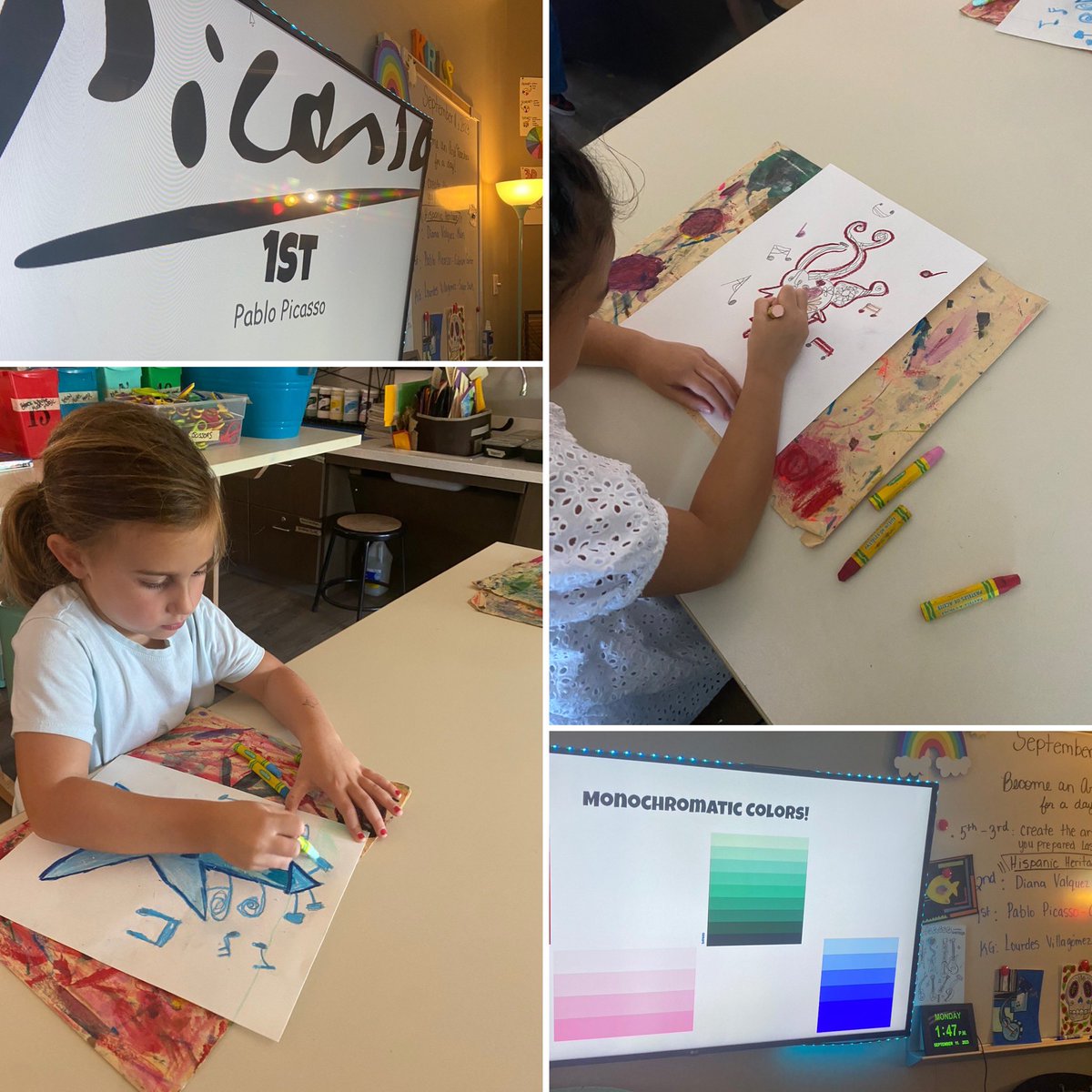 Celebrating Hispanic Heritage Month with our Spaniard Artist Pablo Picasso and his focus on Guitars! 1st graders learned about monochromatic colors and their meaning! <a href="/HumbleISD_GE/">Groves Elementary</a> <a href="/VisualArtHumble/">Humble ISD Visual Arts</a> <a href="/HumbleISD/">Humble ISD</a>