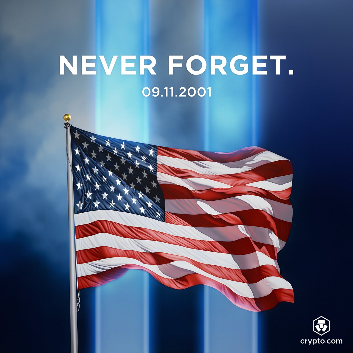 cryptocom's tweet photo. Remembering and honoring the lives lost on this solemn day. #NeverForget 🇺🇸 https://t.co/Qofsfpu2J3