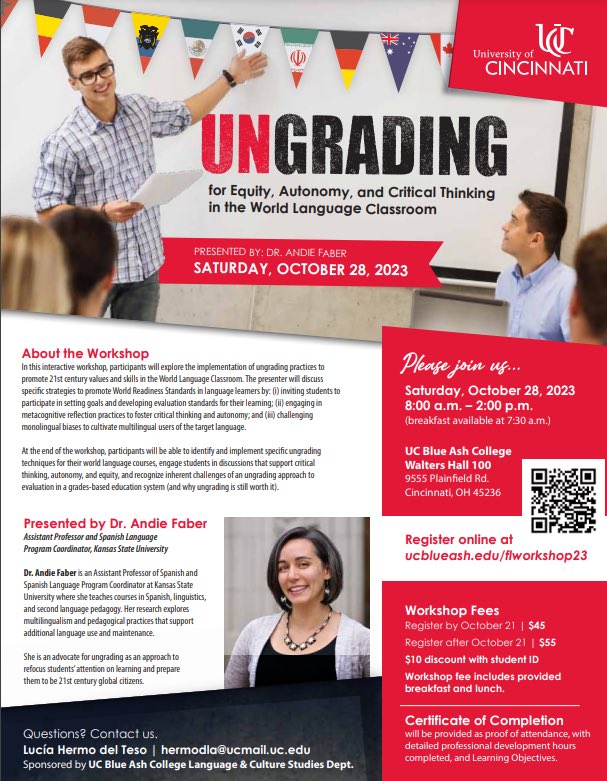 Language educators, if you’re going to be in the Cincinnati area Oct 28th, consider joining me for an #ungrading workshop! ¡Nos vemos allí!