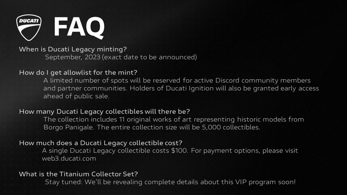 𝗨𝘁𝗶𝗹𝗶𝘁𝘆 𝗥𝗲𝘃𝗲𝗮𝗹!

The #DucatiLegacy collection is more than just beautiful original art: it’s a key to Ducati’s history. 

Discover the exclusive benefits for holders:

#DucatiLove #Web3 #DigitalCollectibles #BuiltOnXRPL