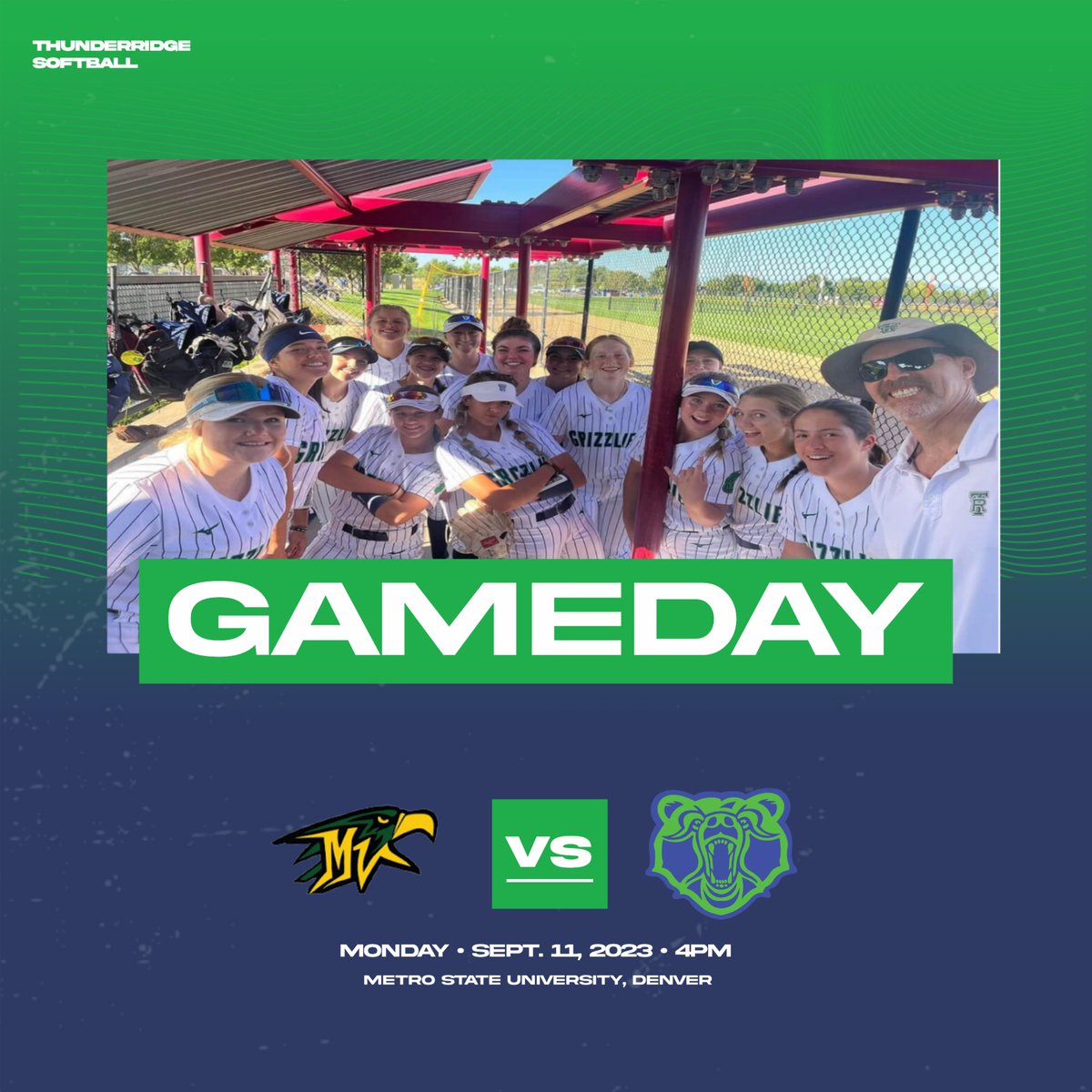 Our Grizzlies host Mountain Vista in Softball this afternoon at Metro State University! <a href="/TRidgeGrizzlies/">ThunderRidge</a> <a href="/tr_softball/">ThunderRidge Softball</a>