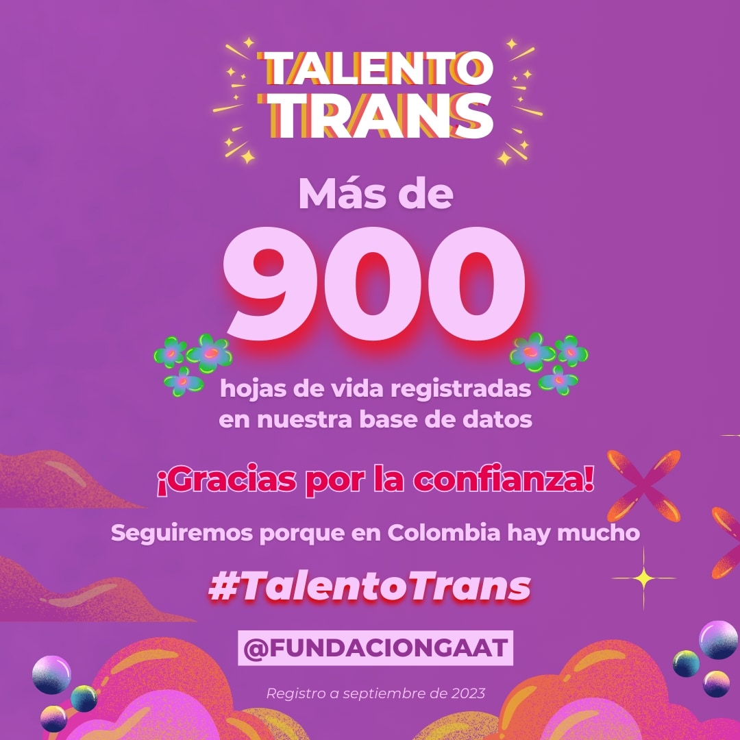 FundacionGAAT's tweet photo. #TalentoTrans ¡Gracias a todas las personas que hacen que este proyecto de la @FundacionGAAT crezca cada día. A las Personas Trans que nos confían sus hojas de vida, a las empresas que nos abren sus puertas y abren puestos de trabajo para nosotrxs. ¡Gracias! https://t.co/iXnJzRjqNB