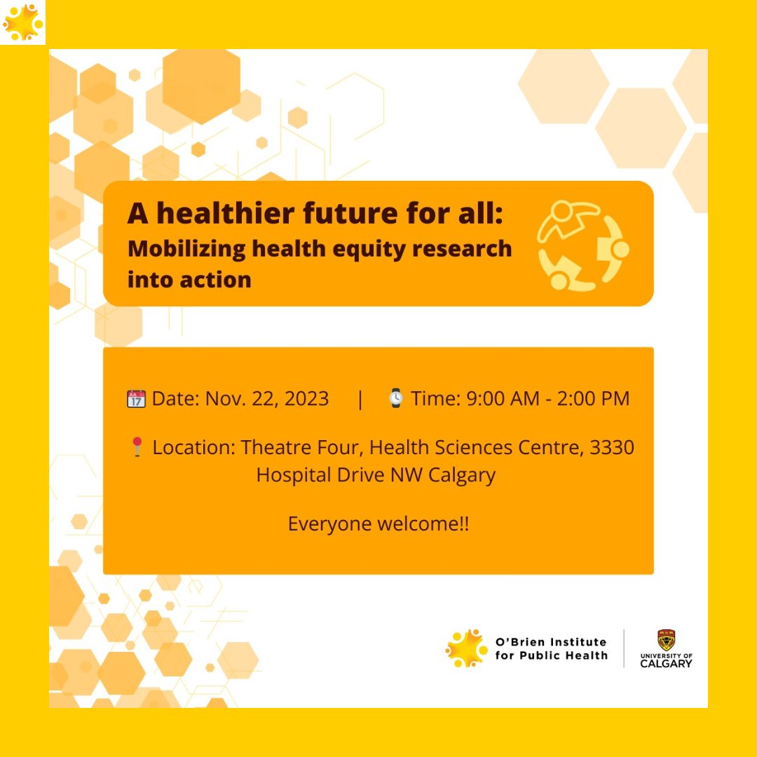 Save the Date! On Nov. 22, join us for the O'Brien Institute 2023 members forum: A healthier future for all: Mobilizing health equity #research into action.

This forum will serve as the official launch of the Institute's #HealthEquityHub.

More info to come.