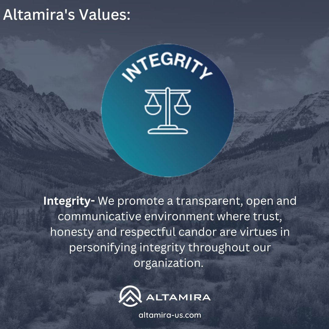 altamira_us's tweet photo. At @Altamira, we have 7 core values that drive our team to provide the highest-quality consulting, engineering and field services to support our valued clients. This weeks #ValuesHighlight is Integrity!

https://t.co/XsgxkoL8L0. #Integrity #Values #Altamira https://t.co/tECVPRT05f