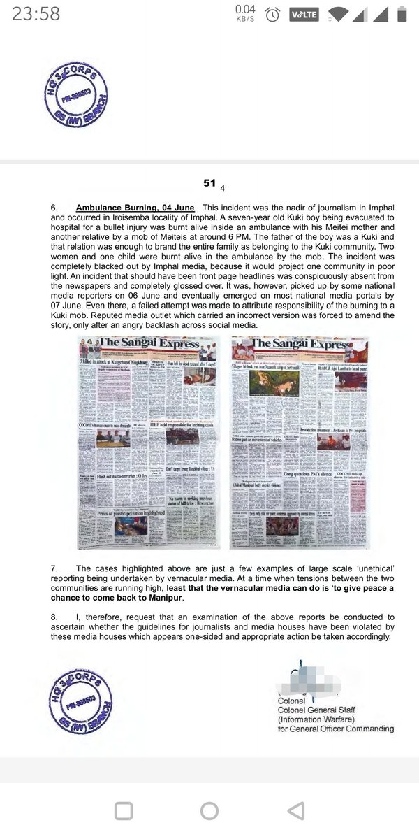 #Manipur 
On behalf of EGI it was revealed before the Supreme Court that EGI had gone to Manipur for the fact finding as invited by the Army. They produced the below letter issued by the Army. By a Colonel General Staff (Information Warfare) for General Officer Commanding.

1.