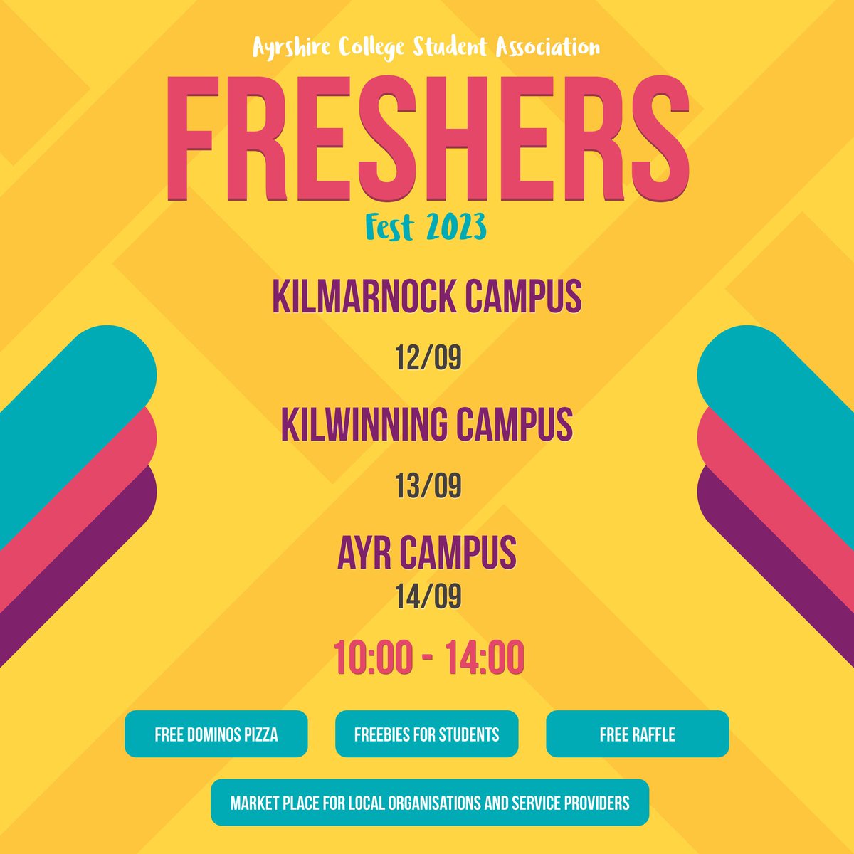 AyrshireCollSA's tweet image. Woohoo, only one more sleep to go till the 1st of our Freshers events at Kilmarnock tomorrow (yes.. we are worse than waens at Christmas 🤣). Free Dominos, student freebies such as pens + bags, facepainting and a ridiculously good Free Prize Draw #superexcited #freshers2023