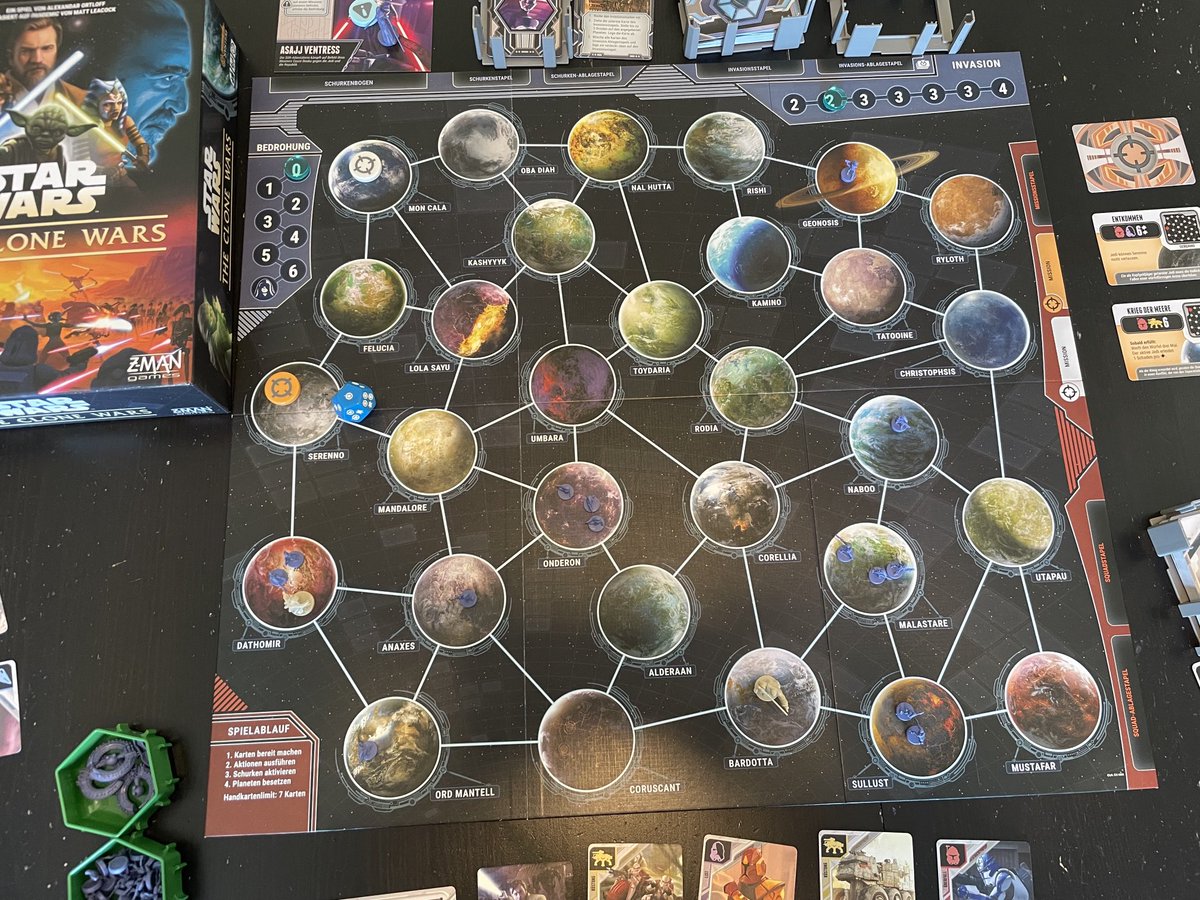gecudam's tweet photo. Erstpartie #StarWars #TheCloneWars macht einen guten Eindruck. Nicht ganz so stressig wie #Pandemic , spielt sich schön flüssig und ist recht thematisch. Liebe vor allem die kleine Droiden 😊. Schönes Spiel. #boardgames ⁦@Zmangames_⁩ https://t.co/4FCd7rthCX