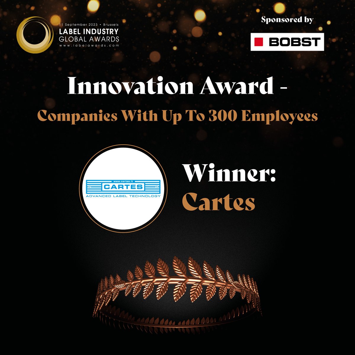 Congratulations to <a href="/cartes_it/">CARTES srl</a> for winning the Innovation Award – Companies with up to 300 employees!

Thank you to runners-up GEW (EC) Limited and Rotometal for your continued innovative contributions to the industry.

#Labels #Packaging #Printing #LabelAwards2023